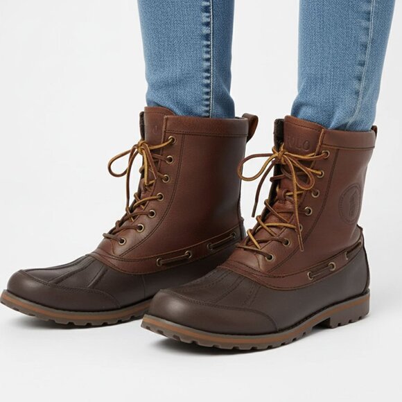 POLO Ralph Lauren Whitsand Leather Boots Brown Lace Up Winter Outdoors Unisex - Picture 1 of 12